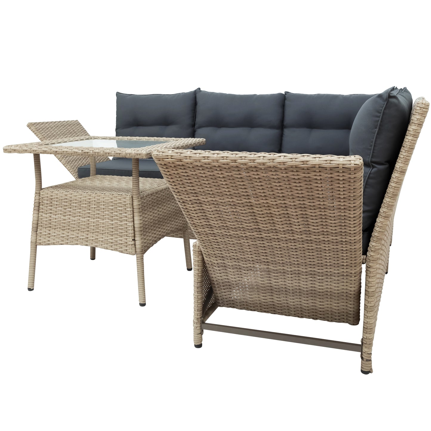 TOPMAX Outdoor Patio 4-Piece All Weather PE Wicker Rattan Sofa Set with Adjustable Backs for Backyard, Poolside, Gray