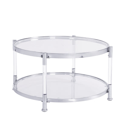 W82153572 Contemporary Acrylic Coffee Table, 32.3'' Round Tempered Glass Coffee Table, Chrome/Silver  Coffee Table for Living Room