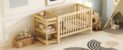 Convertible Crib with Changing Table, Natural