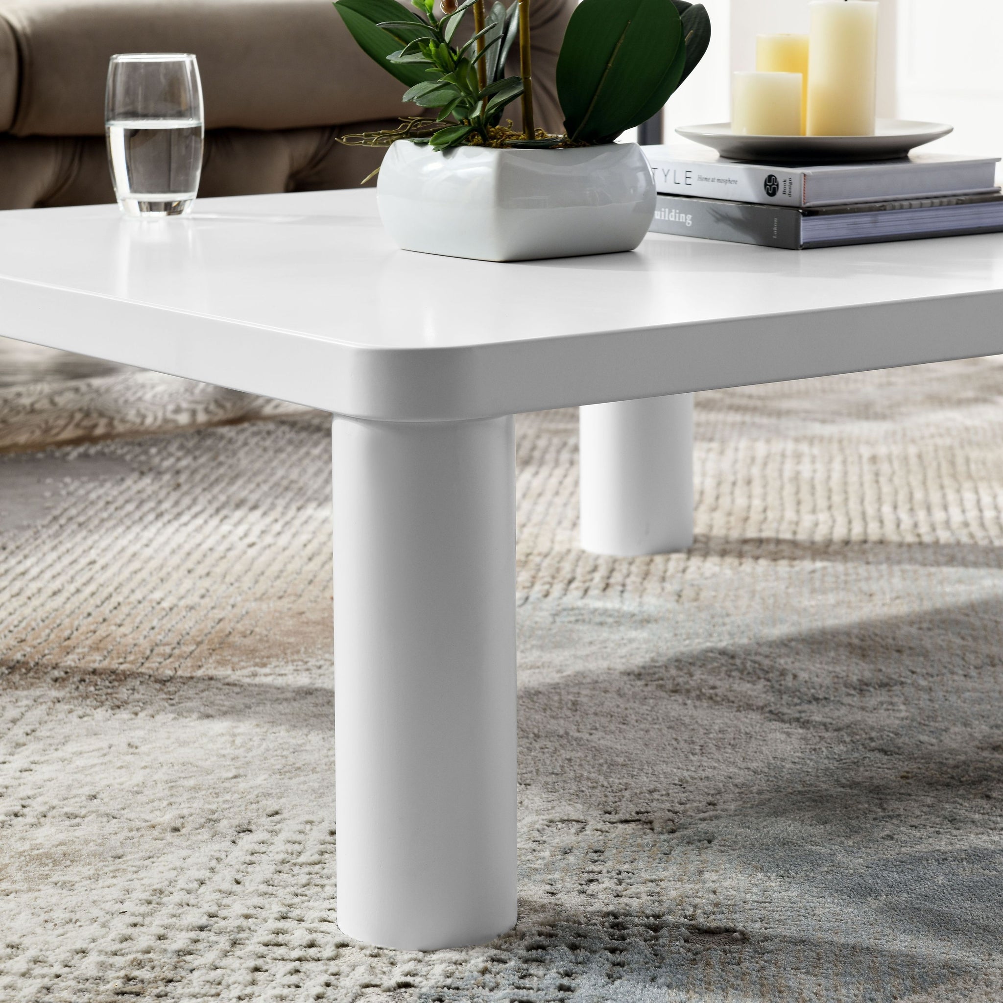 Cream White Coffe Table, 33.5" Modern Minimalist Square Coffee Tables for Living Room Home Office, Sturdy Durable Low Table for Sitting on The Floor, Tatami Floor Tables