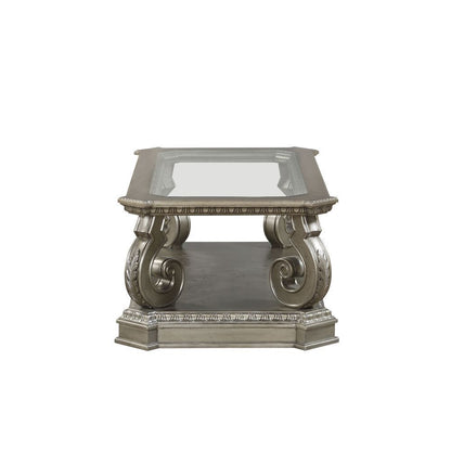 ACME Northville Coffee Table in Antique Silver & Clear Glass 86930