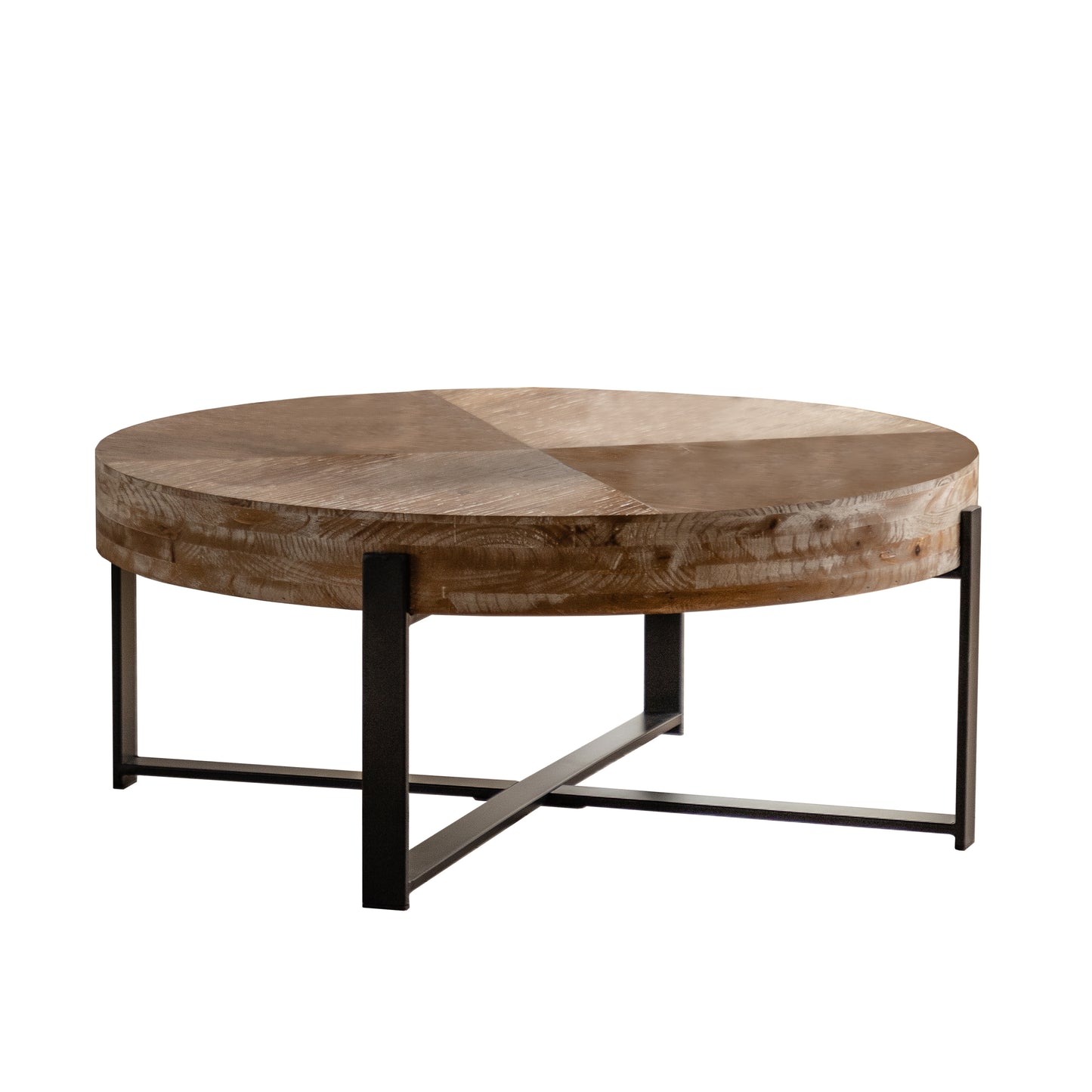 31.29"Modern Retro Splicing Round Coffee Table ,  Fir Wood Table Top with Cross Legs Metal Base(Same SKU:W757123560)