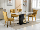 A&A Furniture,Nikki Collection Modern, High-end Tufted Solid Wood Contemporary Velvet Upholstered Dining Chair with Golden Stainless Steel Plating Legs,Nailhead Trim,Set of 2,Gold, SW1601GL