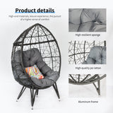 Outdoor Patio Wicker Egg Chair Indoor Basket Wicker Chair with Grey Cusion for Backyard Poolside