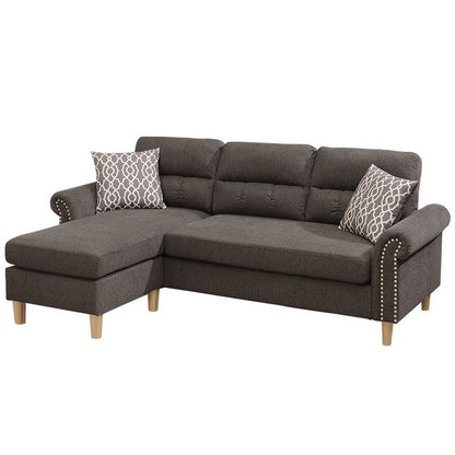 Tan Color Polyfiber Reversible Sectional Sofa Set Chaise Pillows Plush Cushion Couch Nailheads