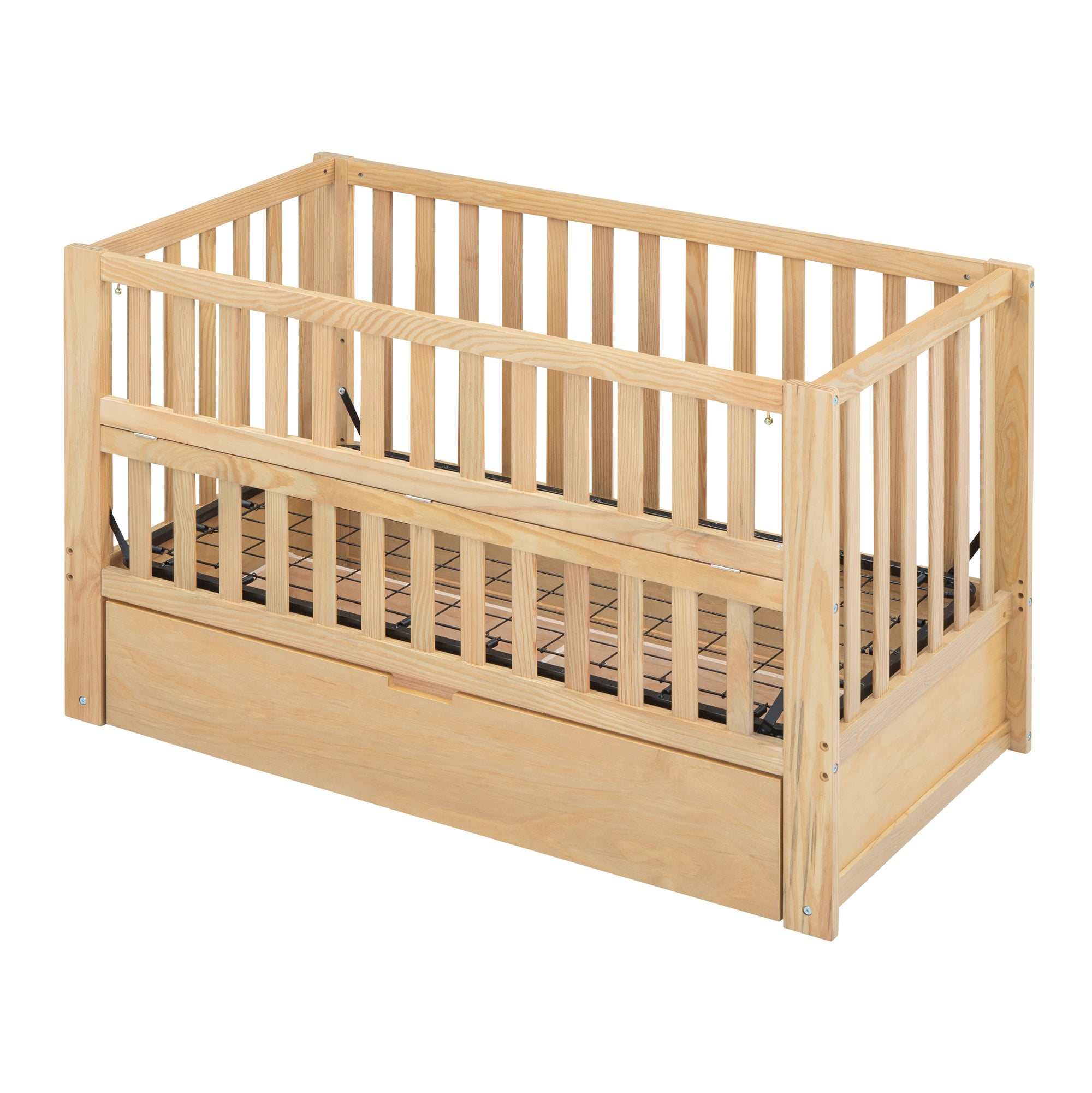 Crib with Drawers and 3 Height Options, Natural