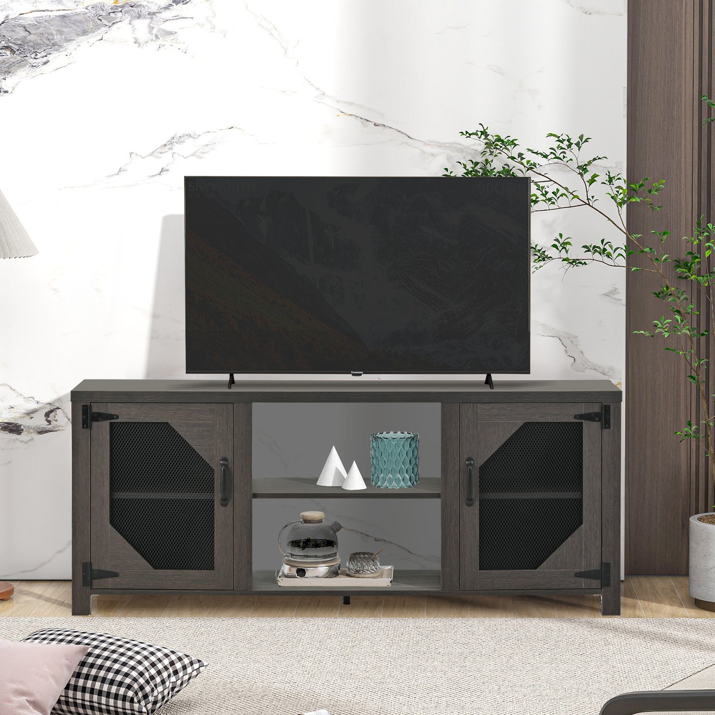 Modern TV Stand for 65'' TV with Large Storage Space, 3 Levels Adjustable shelves, Magnetic Cabinet Door, Entertainment Center for Living Room, Bedroom