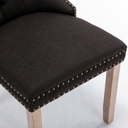 Nikki Collection Modern, High-end Tufted Solid Wood Contemporary Flax Upholstered Linen Dining Chair with Wood Legs Nailhead Trim 2-Pcs Set,Black Linen, SW6801BK