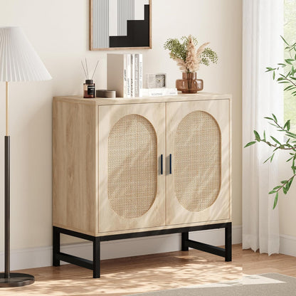 Glavbiku New Modern Rattan Arched 2 Door Storage Cabinet,Accent Cabinet with Metal Legs,31in L