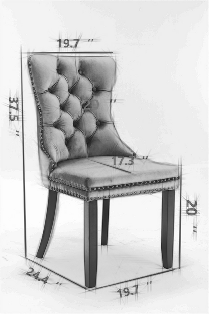 Nikki Collection Modern, High-end Tufted Solid Wood Contemporary Velvet Upholstered Dining Chair with Wood Legs Nailhead Trim 2-Pcs Set,Gray, SW2001GY