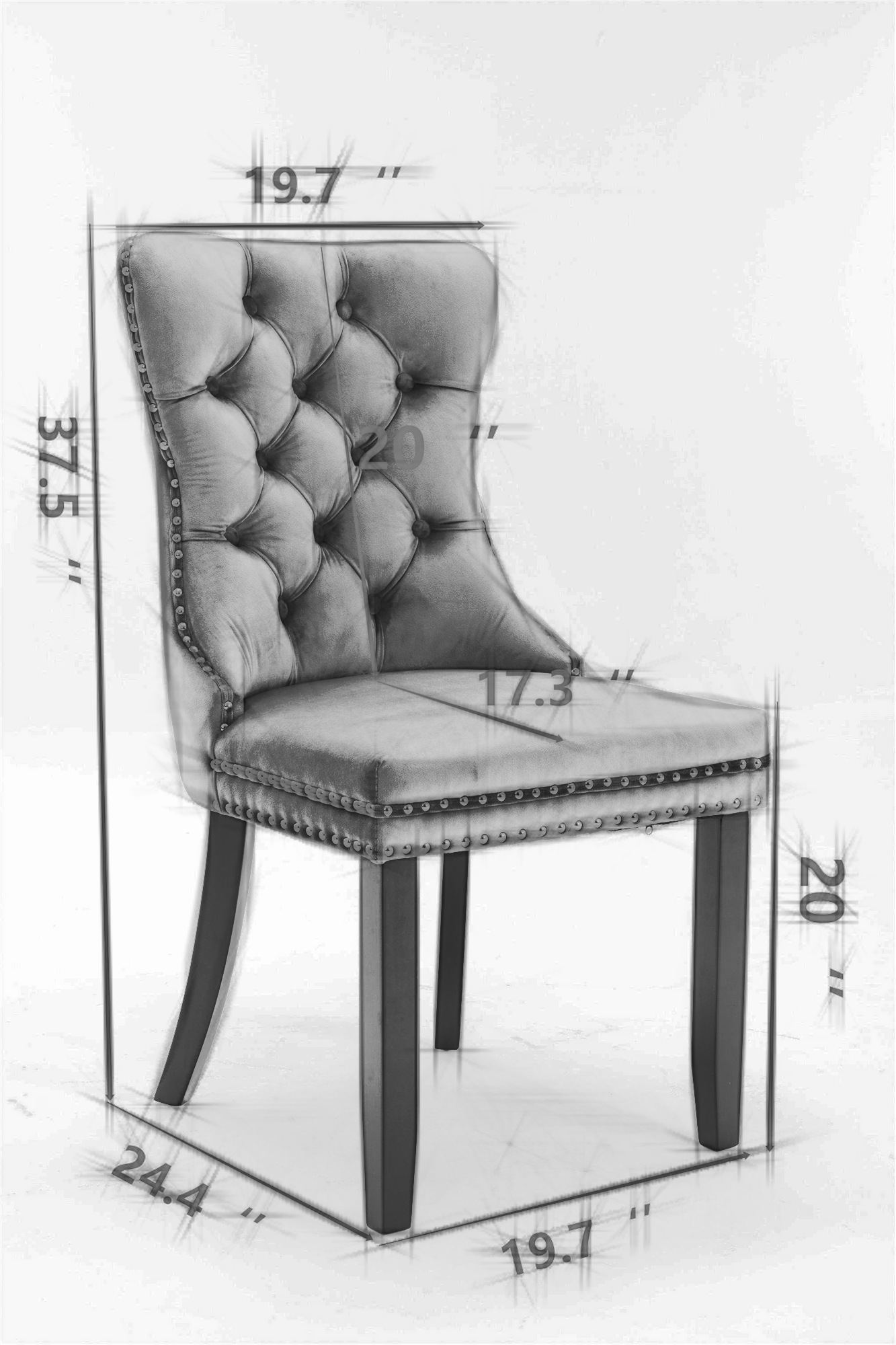 Nikki Collection Modern, High-end Tufted Solid Wood Contemporary Flax Upholstered Dining Chair with Wood Legs Nailhead Trim 2-Pcs Set,Gray, SW6801BG