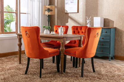 Nikki Collection Modern, High-end Tufted Solid Wood Contemporary Velvet Upholstered Dining Chair with Wood Legs Nailhead Trim 2-Pcs Set, Orange, SW2001OG