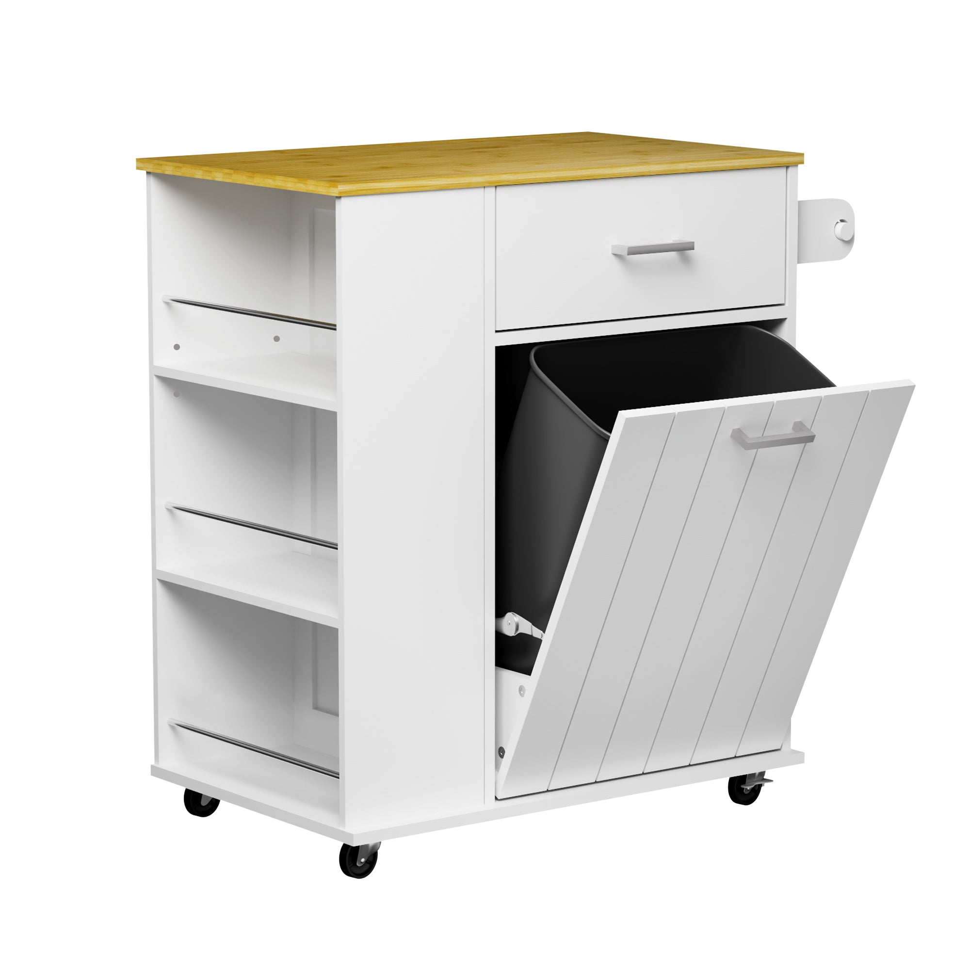 Glavbiku Kitchen Island with Trash Can Cabinet on Wheel,Rolling Island Cart with Drawer,28.7"L