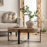 31.29"Modern Retro Splicing Round Coffee Table ,  Fir Wood Table Top with Cross Legs Metal Base(Same SKU:W757123560)