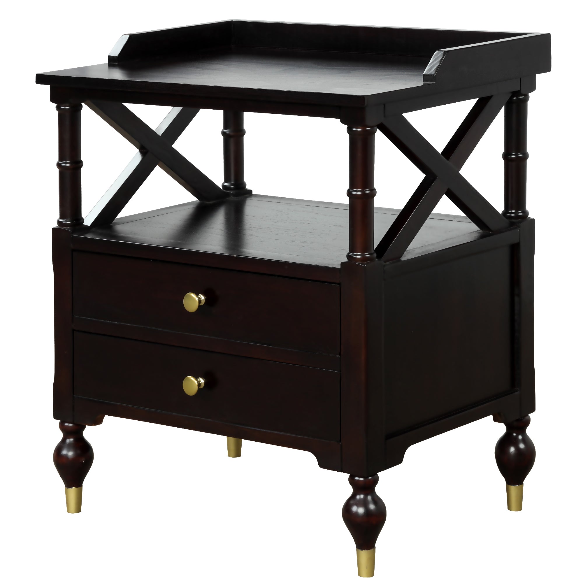 Modern Black Cherry 2 Drawer Nightstand