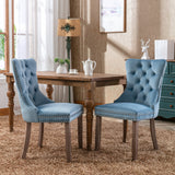 Nikki Collection Modern, High-end Tufted Solid Wood Contemporary Velvet Upholstered Dining Chair with Wood Legs Nailhead Trim 2-Pcs Set,Light Blue, SW2001LB