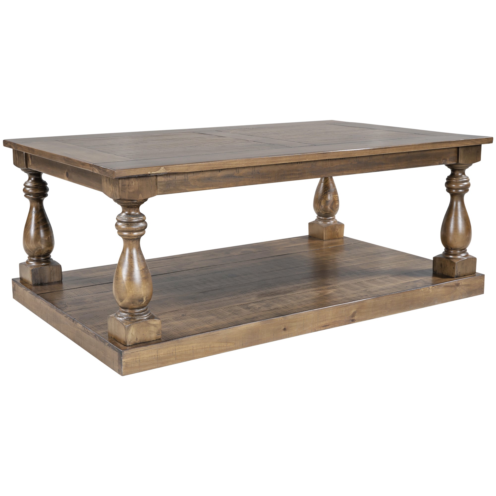 U_STYLE Rustic Floor Shelf Coffee Table with Storage,Solid Pine Wood (As same As WF287269AAE)