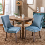 A&A Furniture,Upholstered Wing-Back Dining Chair with Backstitching Nailhead Trim and Solid Wood Legs,Set of 2, Light Blue,SW8809LB, KD