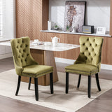 Nikki Collection Modern, High-end Tufted Solid Wood Contemporary Velvet Upholstered Dining Chair with Wood Legs Nailhead Trim 2-Pcs Set,Olive-Green,SW2001OL