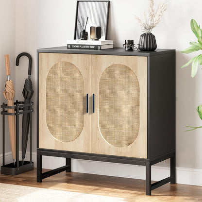 Glavbiku New Modern Rattan Arched 2 Door Storage Cabinet,Accent Cabinet with Metal Legs,31in L