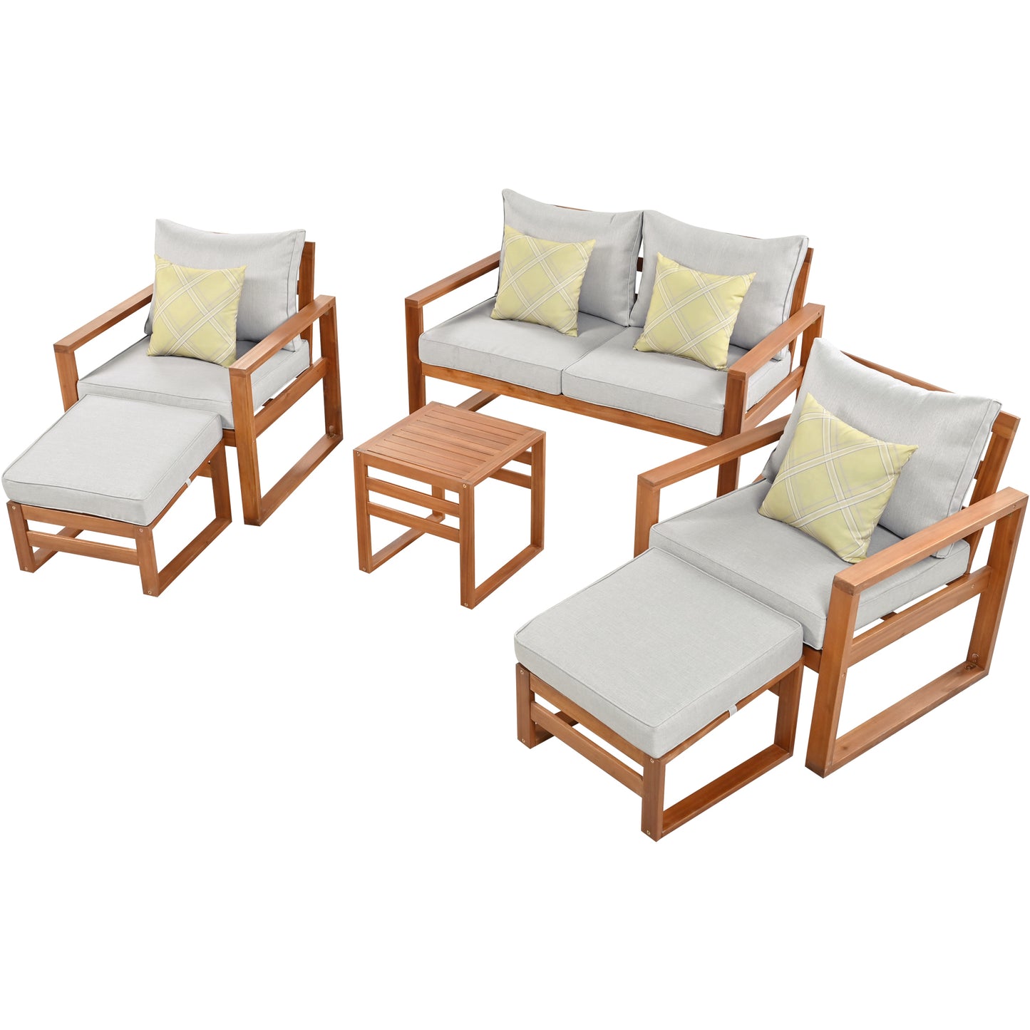 TOPMAX Outdoor Patio Wood 6-Piece Conversation Set, Sectional Garden Seating Groups Chat Set with Ottomans and Cushions for Backyard, Poolside, Balcony, Grey