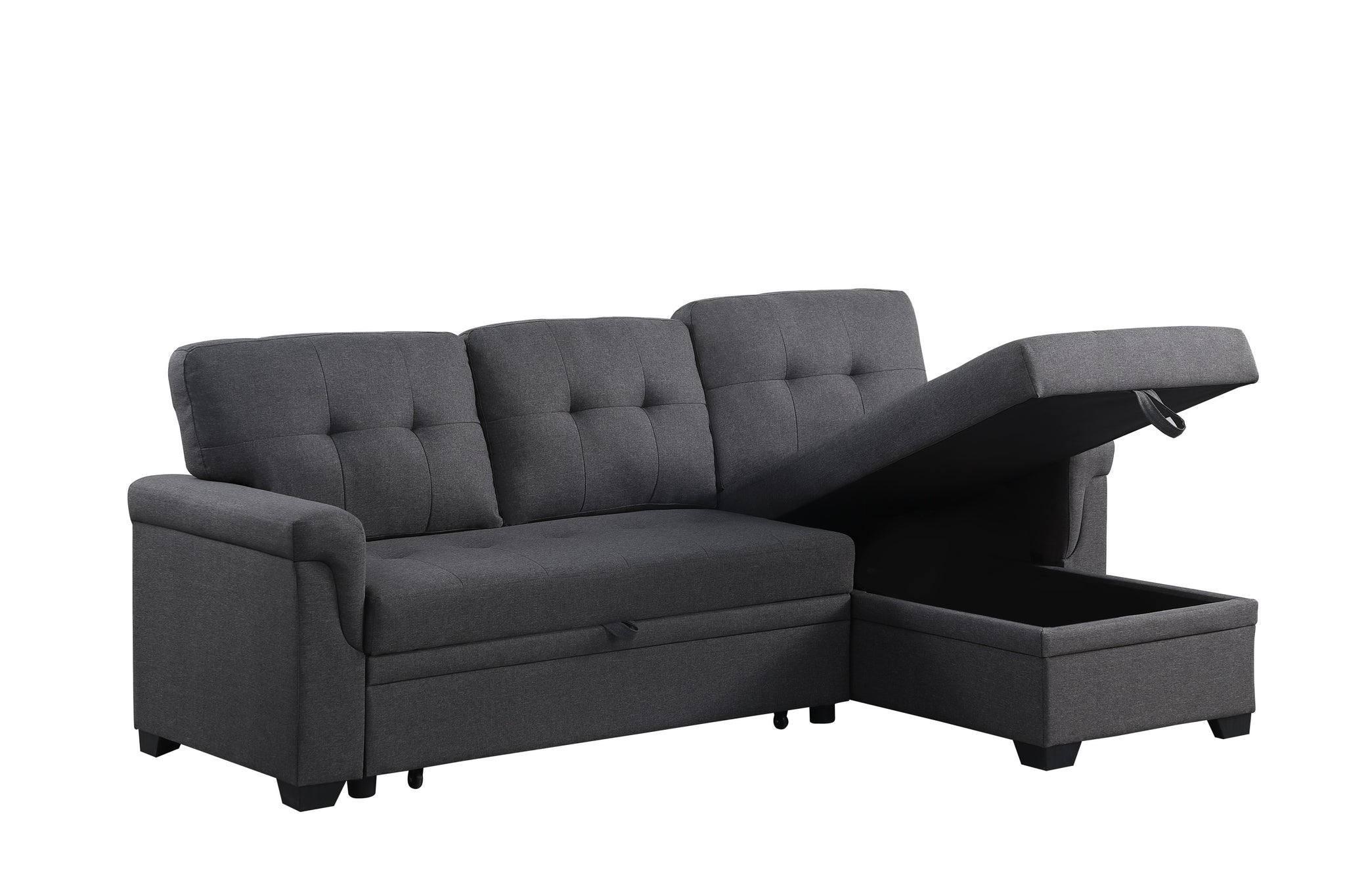 Lucca Dark Gray Linen Reversible Sleeper Sectional Sofa with Storage Chaise