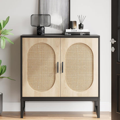 Glavbiku New Modern Rattan Arched 2 Door Storage Cabinet,Accent Cabinet with Metal Legs,31in L