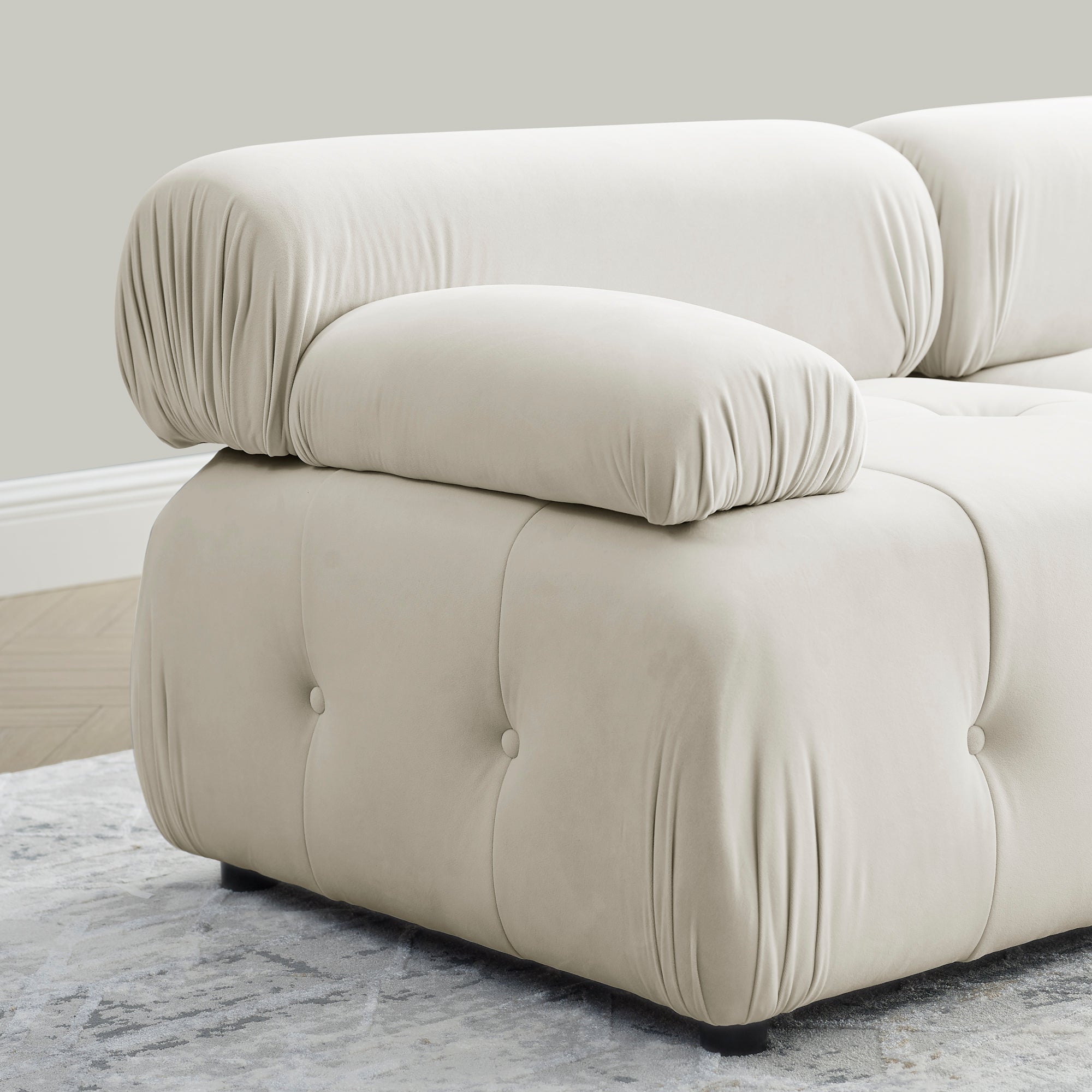 Modular Sectional Sofa, Button Tufted Designed and DIY Combination,L Shaped Couch with Reversible Ottoman, Beige Velvet