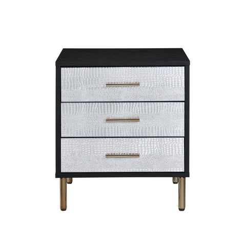 Glavbiku Myles Nightstand, Black, Silver & Gold Finish AC00842