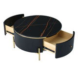 Modern Round Coffee Table with 2 large Drawers Storage Accent Table(31.5'')