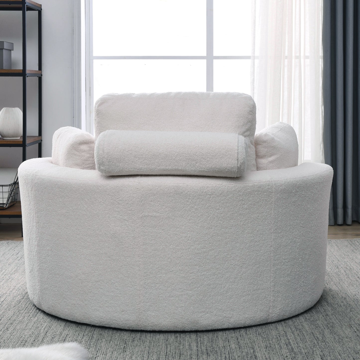 [Video] Welike Swivel Accent Barrel Modern Sofa Lounge Club Big Round Chair with Storage Ottoman Linen Fabric for Living Room Hotel with Pillows,Teddy White (Ivory)