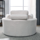 [Video] Welike Swivel Accent Barrel Modern Sofa Lounge Club Big Round Chair with Storage Ottoman Linen Fabric for Living Room Hotel with Pillows,Teddy White (Ivory)