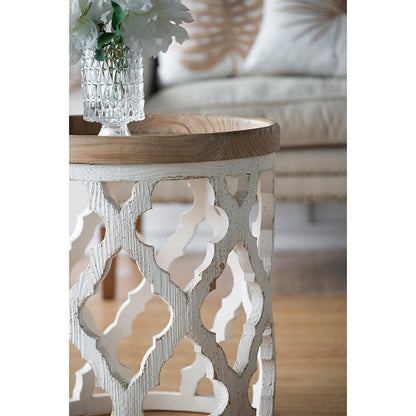 23" Large Distressed White Side Table