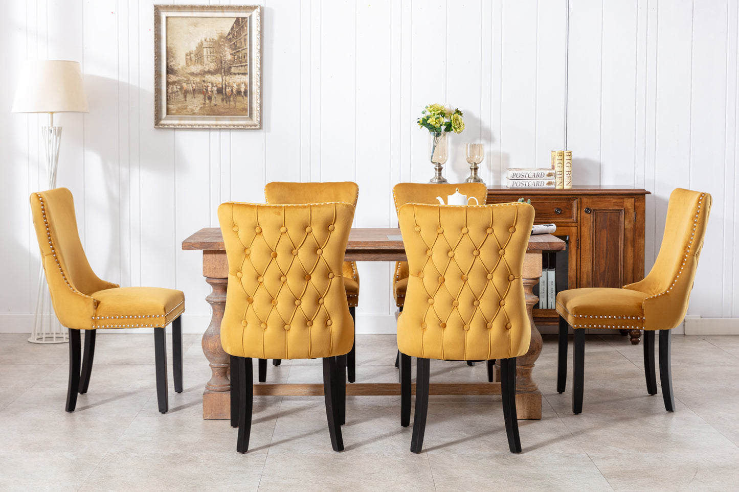 A&A Furniture,Upholstered Wing-Back Dining Chair with Backstitching Nailhead Trim and Solid Wood Legs,Set of 2, Golden, SW8809GL