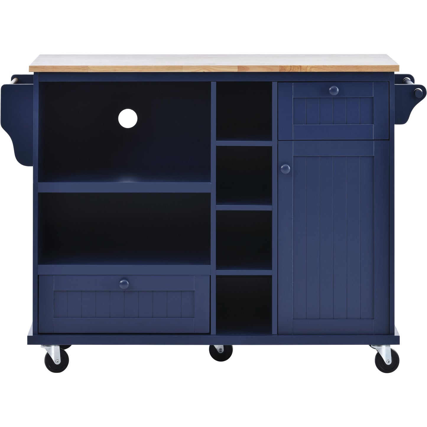 Kitchen Island Cart with Storage Cabinet and Two Locking Wheels,Solid wood desktop,Microwave cabinet,Floor Standing Buffet Server Sideboard for Kitchen Room,Dining Room,, Bathroom(Dark blue)