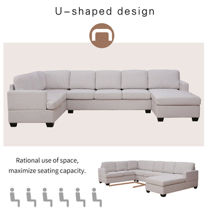 Ustyle Modern Large Upholstered  U-Shape Sectional Sofa, Extra Wide Chaise Lounge Couch,  Beige