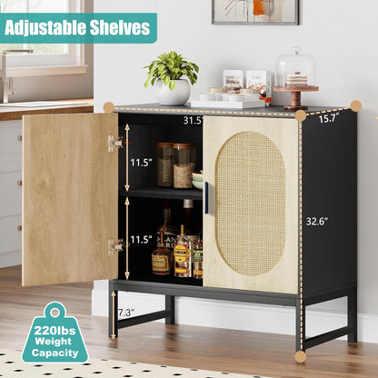 Glavbiku New Modern Rattan Arched 2 Door Storage Cabinet,Accent Cabinet with Metal Legs,31in L