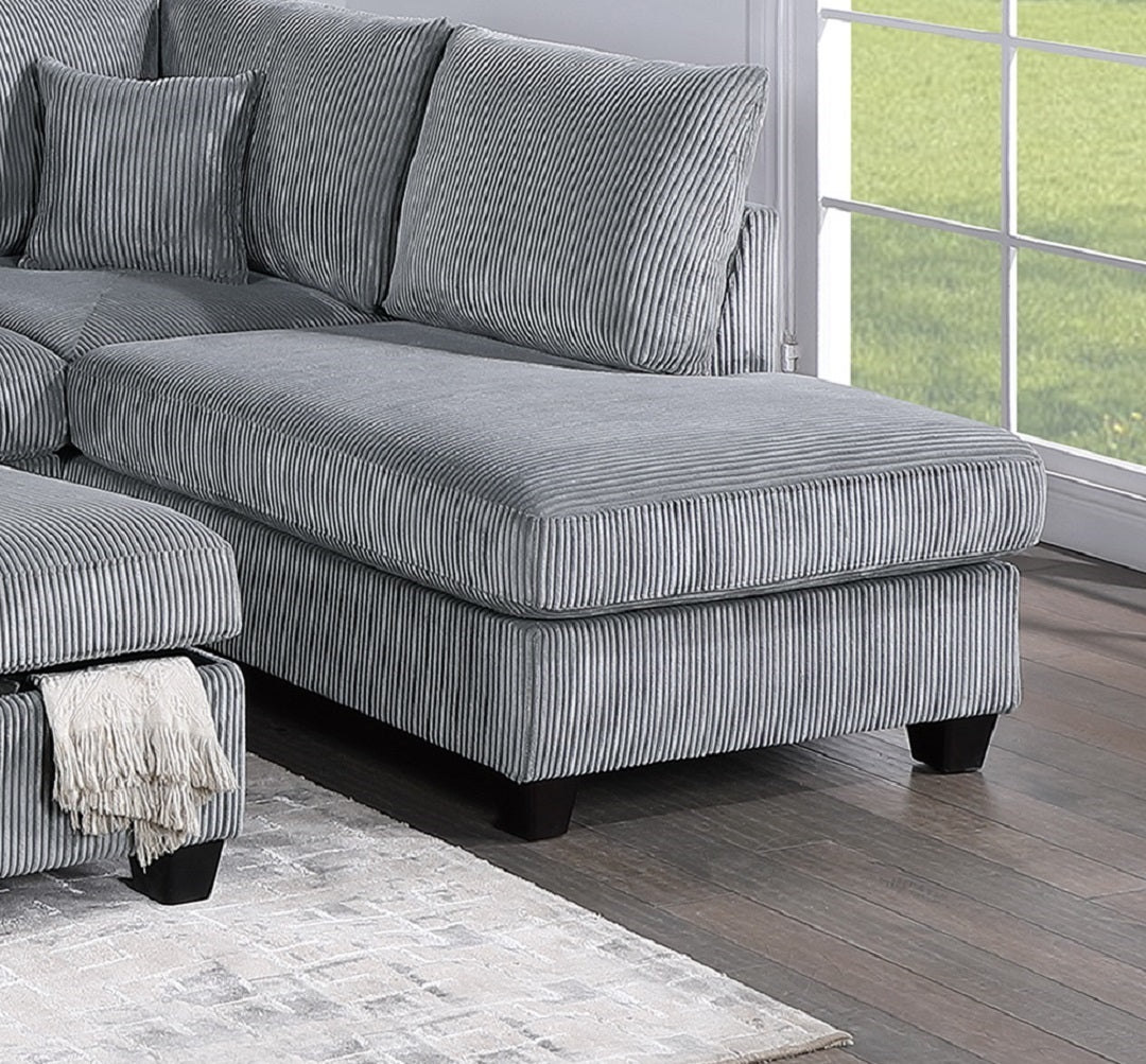 Contemporary 3pc Sectional Set Fog Color Corduroy Couch LAF Sofa RAF Chaise Ottoman L-Sectional Living Room