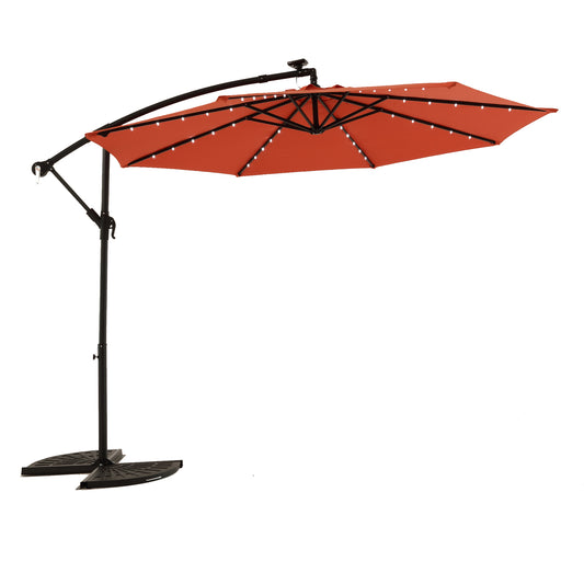 10ft Solar LED Offset Hanging Market Patio Umbrella  (orange )