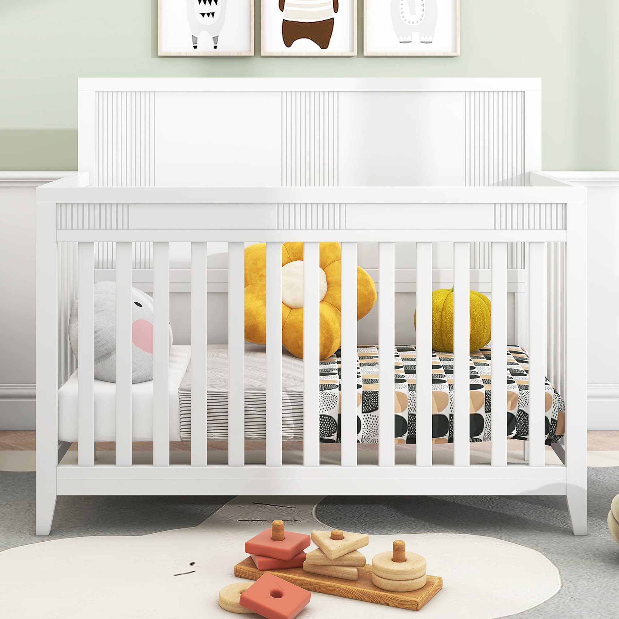 Certified Baby Safe Crib, Pine Solid Wood, Non-Toxic Finish, Snow White