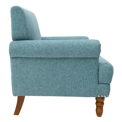 Cotton Accent Chair Mid-Century Modern Living Room Armchair with Nailhead Trim & Wood Legs Comfy Upholstered Single Sofa Chair for Lounge/Bedroom/Reception  Blue