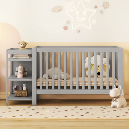 Convertible Crib with Changing Table, Gray