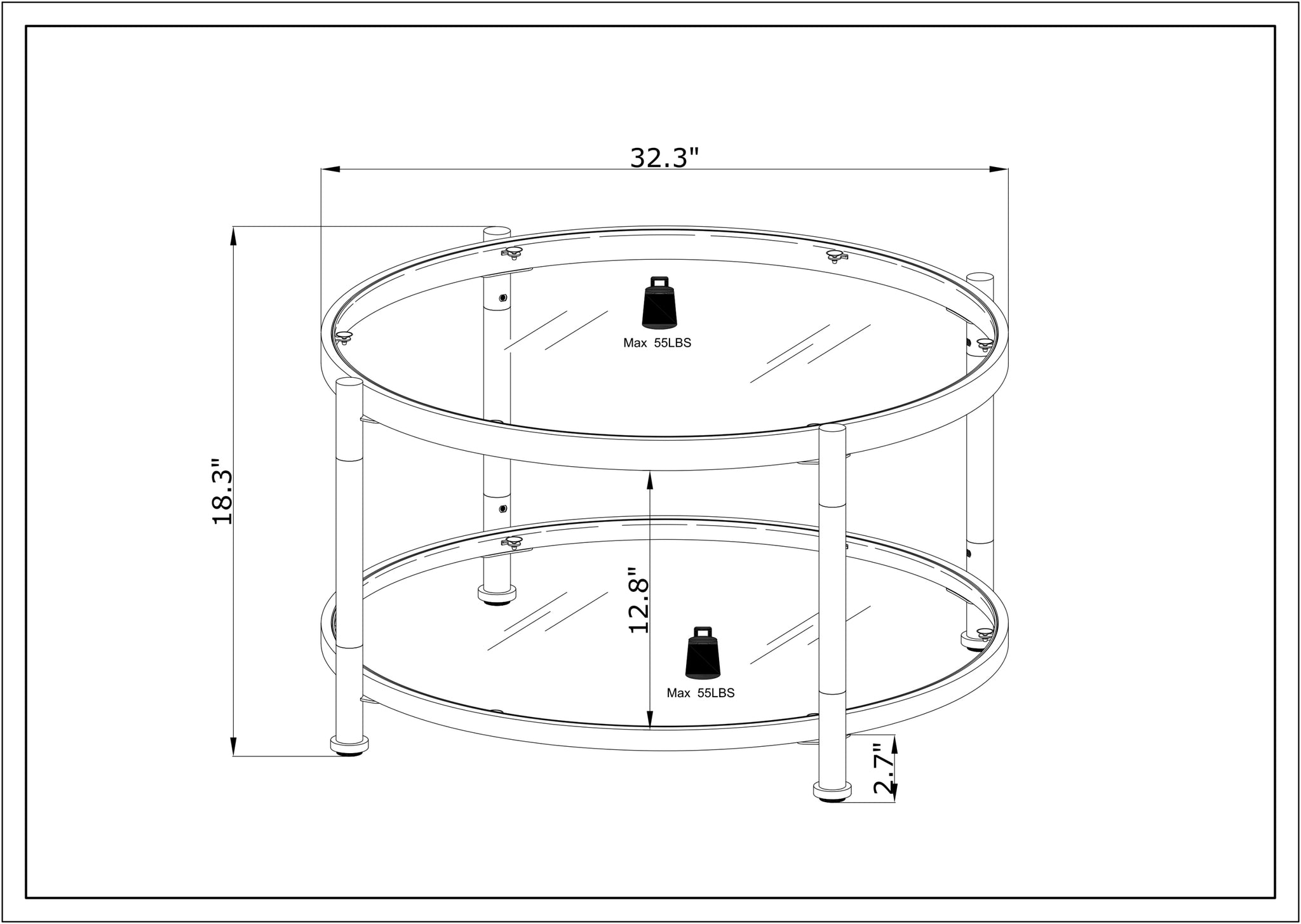 W82153572 Contemporary Acrylic Coffee Table, 32.3'' Round Tempered Glass Coffee Table, Chrome/Silver  Coffee Table for Living Room