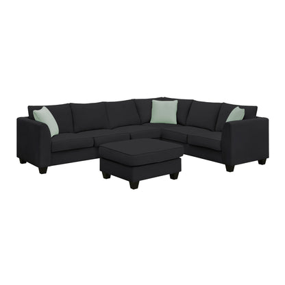 [VIDEO provided] 112*87" Sectional Sofa Couches Living Room Sets, 7 Seats Modular Sectional Sofa with Ottoman, L Shape Fabric Sofa Corner Couch Set with 3 Pillows, Black(New of GS008210AAB)