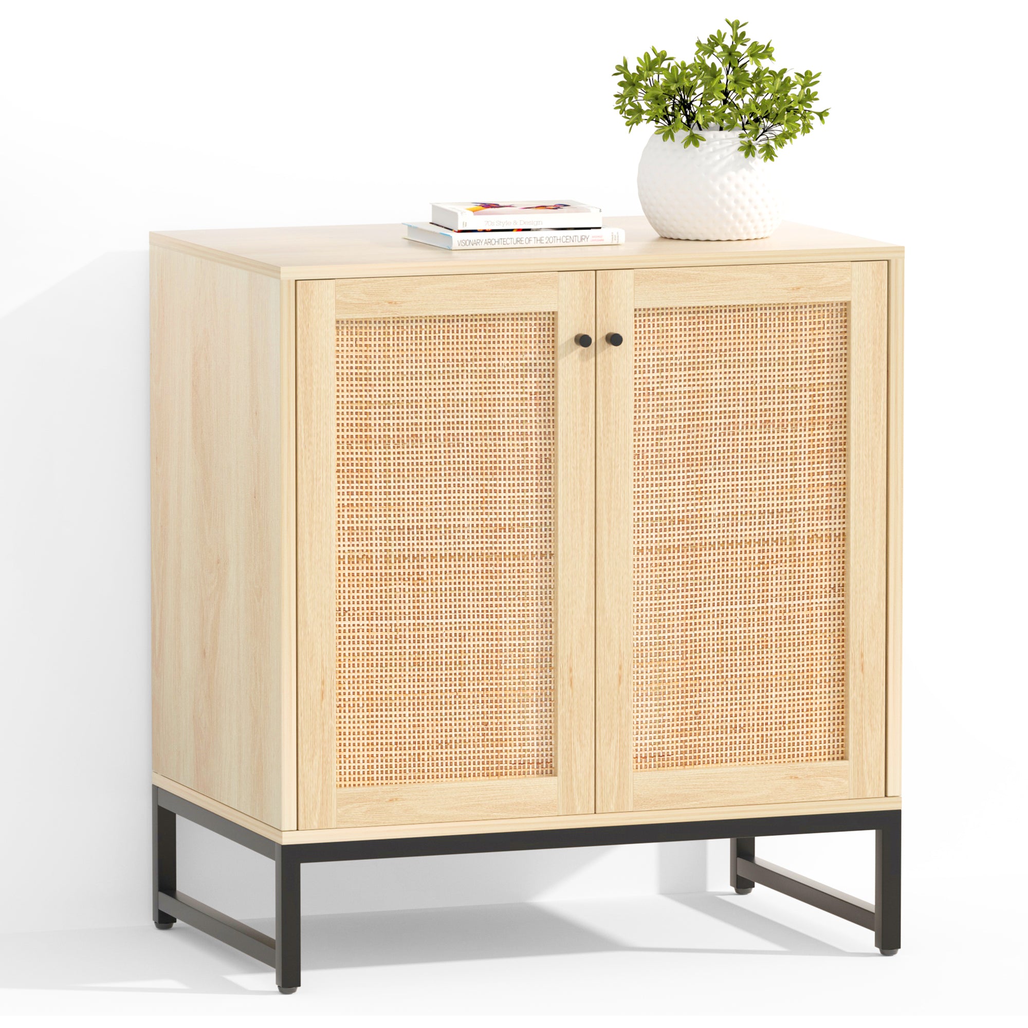 Glavbiku Modern 2 Door Rattan Storage Cabinet,Accent Furniture with Anti-Slip Foot Pad,29inch