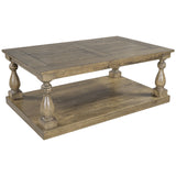 U_STYLE Rustic Floor Shelf Coffee Table with Storage,Solid Pine Wood (As same As WF287269AAD)