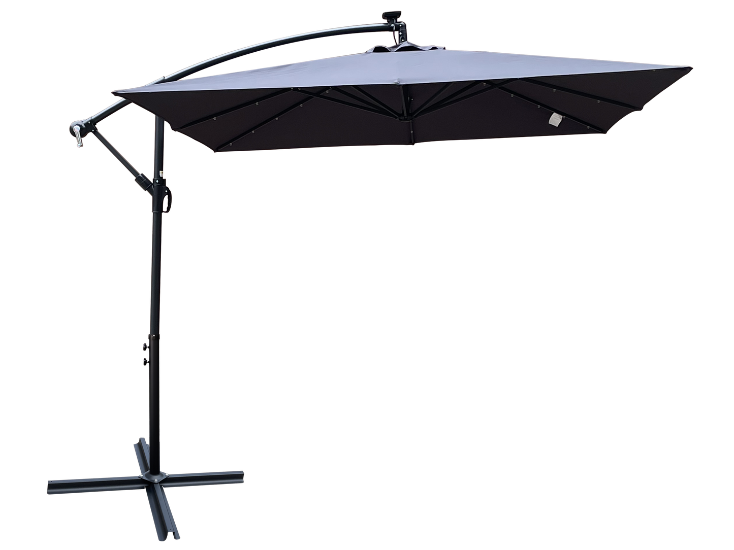 Square 2.5X2.5M Outdoor Patio Umbrella Solar Powered LED Lighted Sun Shade Market Waterproof 8 Ribs Umbrella with Crank and Cross Base for Garden Deck Backyard Pool Shade Outside Deck Swimming Pool