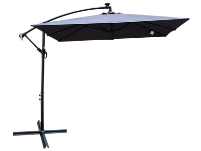 Square 2.5X2.5M Outdoor Patio Umbrella Solar Powered LED Lighted Sun Shade Market Waterproof 8 Ribs Umbrella with Crank and Cross Base for Garden Deck Backyard Pool Shade Outside Deck Swimming Pool