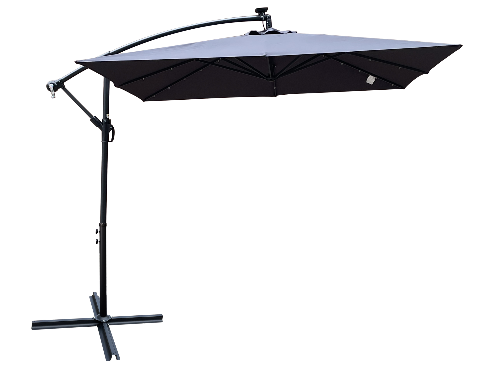Square 2.5X2.5M Outdoor Patio Umbrella Solar Powered LED Lighted Sun Shade Market Waterproof 8 Ribs Umbrella with Crank and Cross Base for Garden Deck Backyard Pool Shade Outside Deck Swimming Pool