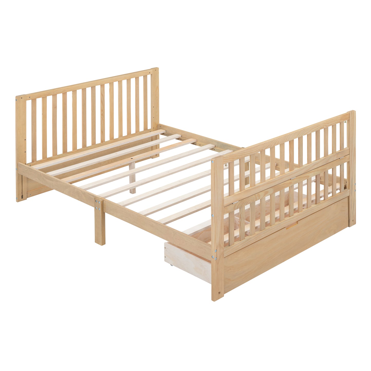 Convertible Crib/Full Size Bed with Drawers and 3 Height Options, Natural